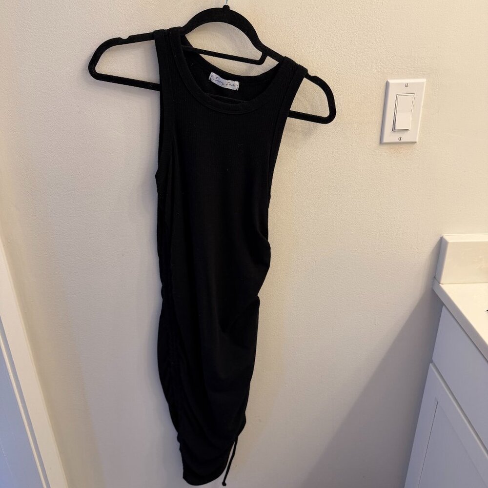 Envy Park Black Ribbed Ruched Sleeveless Midi Dress
